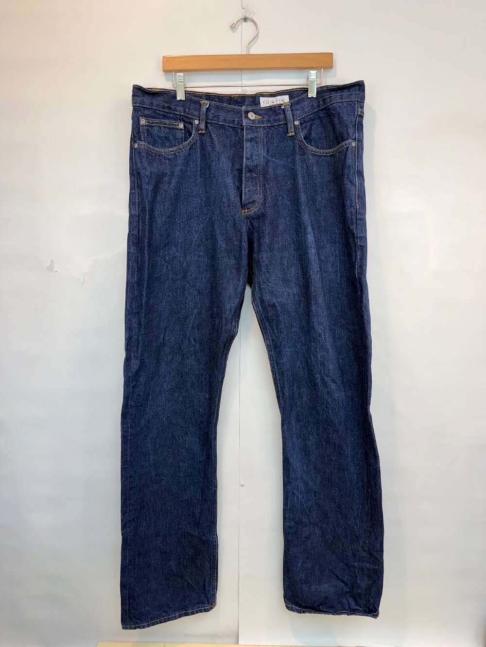 Gustin Men's Straight Fit Selvedge Hem Jean Size 40 Dark Wash Button Fly